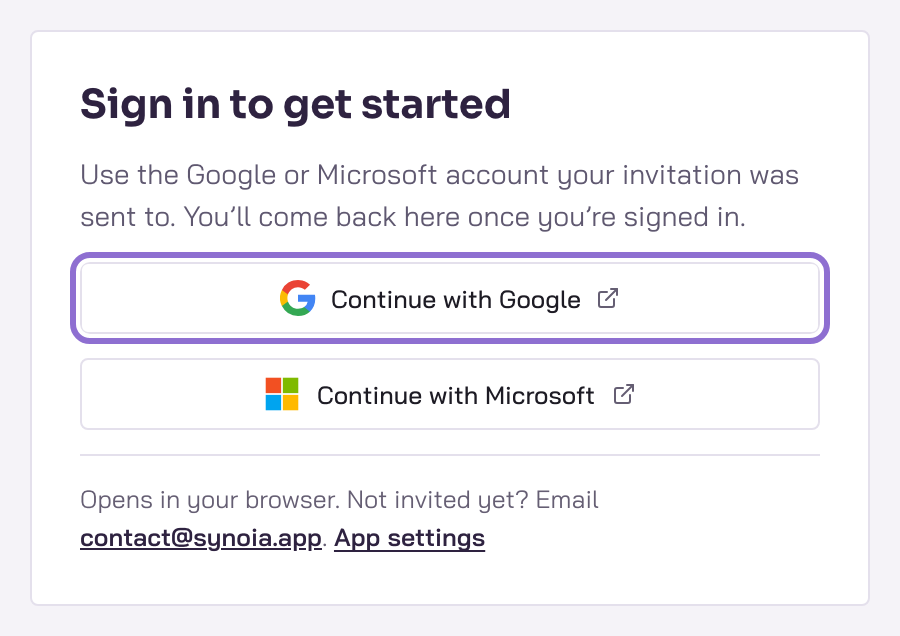 The sign-in screen, with Continue with Google outlined and Continue with Microsoft below it.